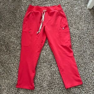 Figs high waisted yola neon red scrub pants